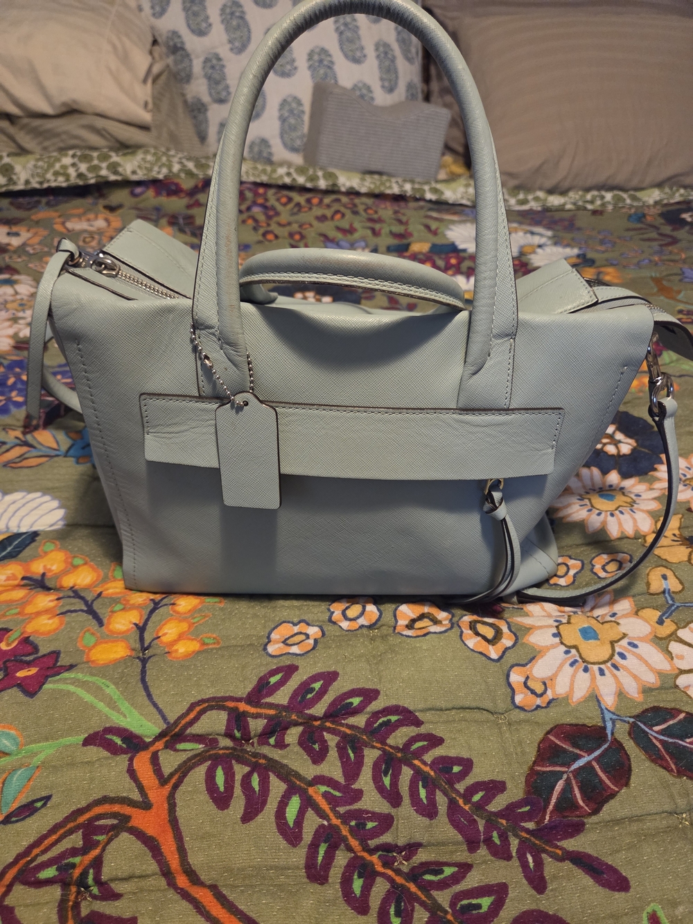 Coach Light Mint Saffiano Leather Tote Satchel